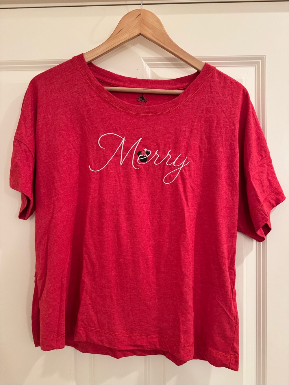 Disney Parks Minnie Mouse Merry Christmas Red Holiday Tee Women’s